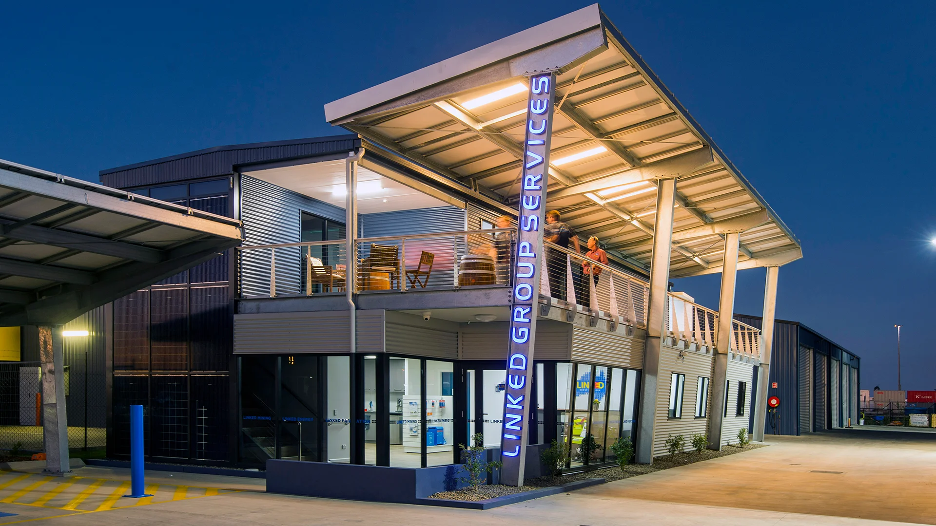Exterior of the CSE Linked facility at dusk showcasing modern engineering and manufacturing capability supporting renewable energy and mining projects across Australia.